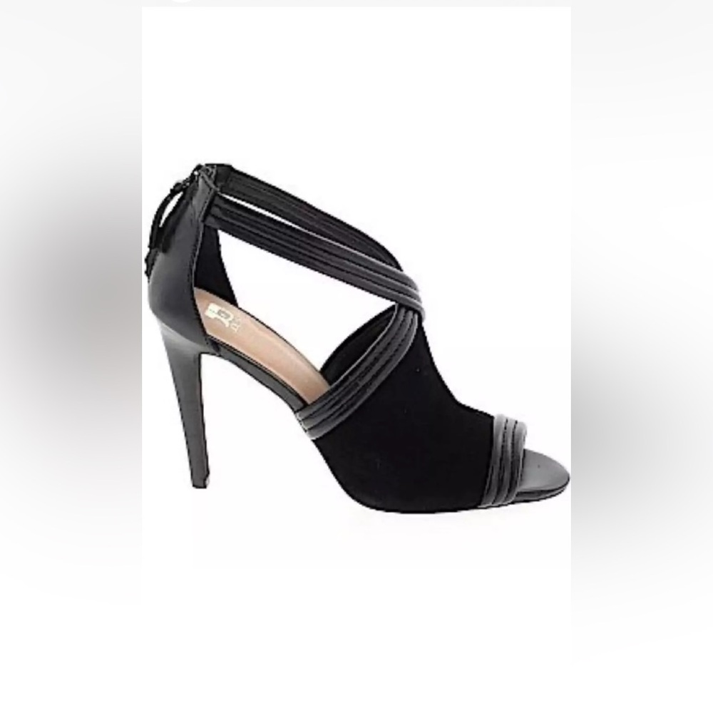 Joe's Jeans Black Peep Toe Heels Size 10 Leather & Suede Back Tassel Zipper